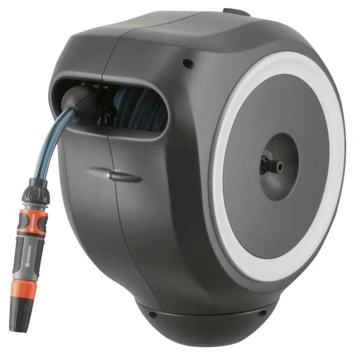 Gardena Wandslangenbox Roll Up 15 Grijs/wit Meter Incl. Tuinspuit 1 Gardena Wandslangenbox Roll Up 15 Grijs/wit Meter Incl. Tuinspuit